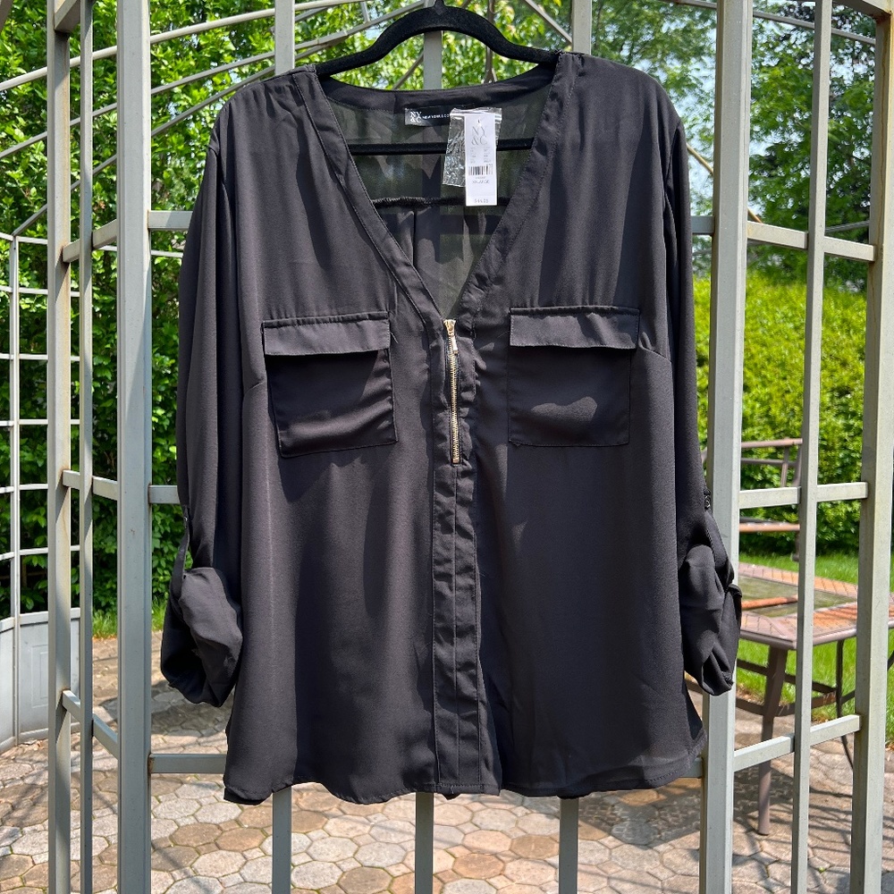 NWT NY&Co Half-Zip Rolled Sleeve Top - Size XXL